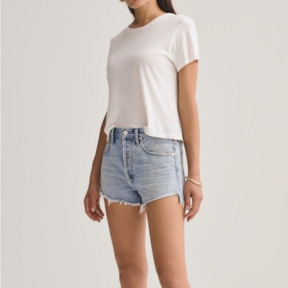 AGOLDE PARKER VINTAGE DENIM CUT OFF SHORT IN RIPTIDE, COLOR , SIZE 31 1277